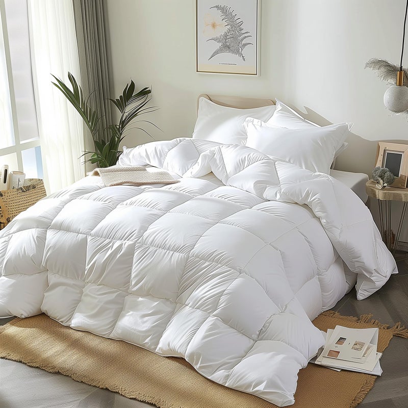 Royal Luxe Goose Feather Down Fiber Comforter - Queen Size Duvet Insert, 100% Cotton Cover All Season Comforter Ultra Soft Luxurious Hotel Bedding, 88â€x88â€ - Image 1