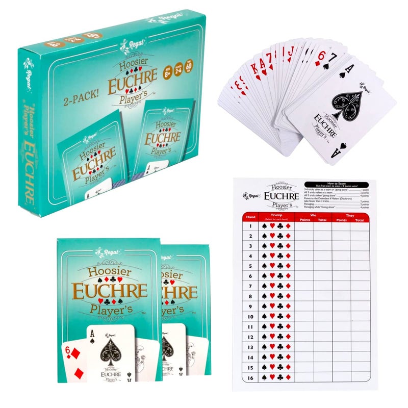 Regal Games Euchre Card Games 2 Pack - Adult Playing Card Game Set with Score Sheets - Family Fun Game Night - Ideal for 2-4 Player - Image 1