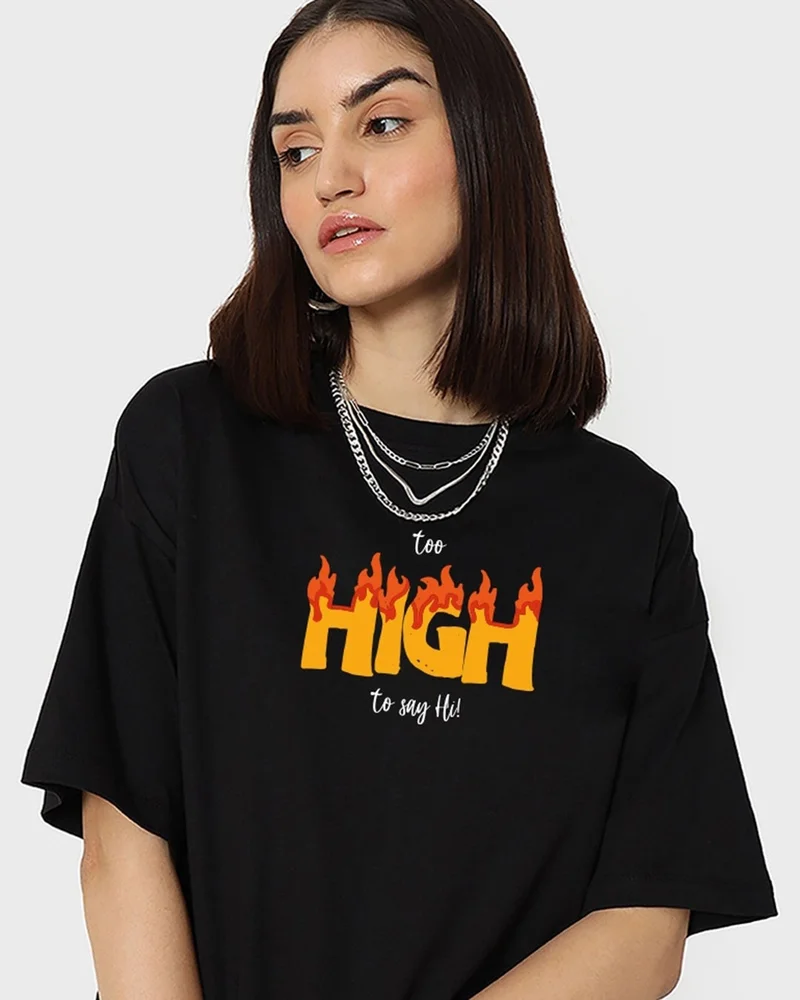 bewakoof Women's Black Too High Typography Oversized T-shirt