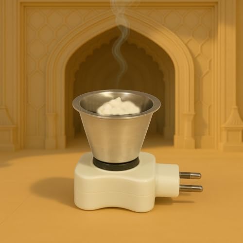 JD FRESH Stainless Steel Camphor Diffuser Burner/Electric Kapoor Dani for Pooja/Bakhoor Burner/Multipurpose Incense Aroma Dhoop Dani for Home/Temple/Meditation & Mosquito Repellent (White) - Image 1