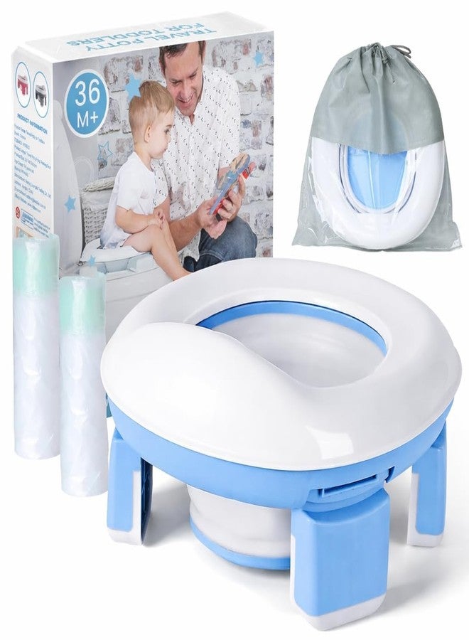 Topinon Foldable Travel Potty for Toddlers with Disposable Bags & Carry Pouch | Portable Kids Potty Training Seat with Anti-Slip Legs | Toddler Toilet Chair (Blue) - Image 1