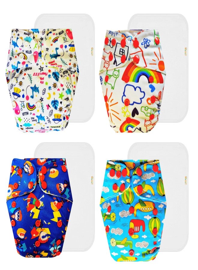 Dumbledo Premium Cloth Diaper with Cotton Insert (Pack of 4) | Soft & Gentle | 6-Layer Absorbent Pad | Travel Friendly | Ideal for Toddlers | 3 Months - 3 Years | Unisex Baby - Image 1