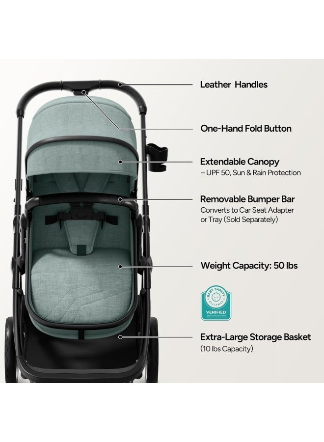 Mompush - Wiz 2 in 1 Baby Stroller with Bassinet Mode, Green, 0-3 Y - Image 5