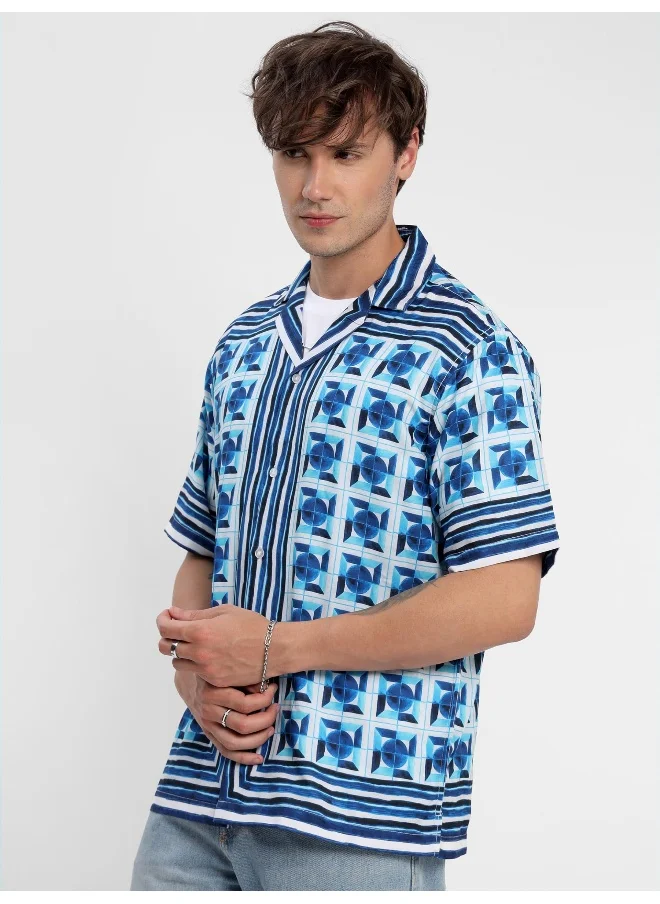 Beyoung Half Sleeve Majolica Patterned Hawaiian Shirt for Men Multicolour