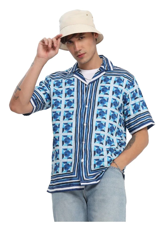 Beyoung Half Sleeve Majolica Patterned Hawaiian Shirt for Men Multicolour