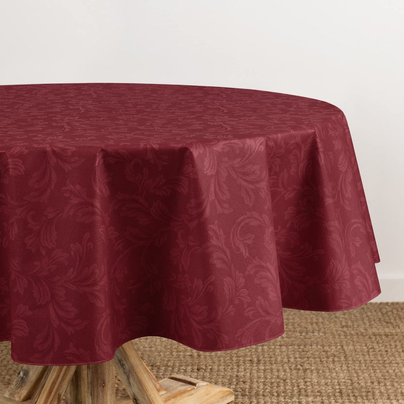 Elrene Home Fashions Camile Floral Damask-Scroll Water- and Stain-Resistant Vinyl Tablecloth with Flannel Backing, 60 Inches X 84 Inches, Oval, Brick - Image 1