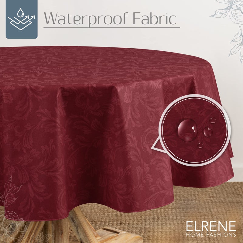 Elrene Home Fashions Camile Floral Damask-Scroll Water- and Stain-Resistant Vinyl Tablecloth with Flannel Backing, 60 Inches X 84 Inches, Oval, Brick - Image 2