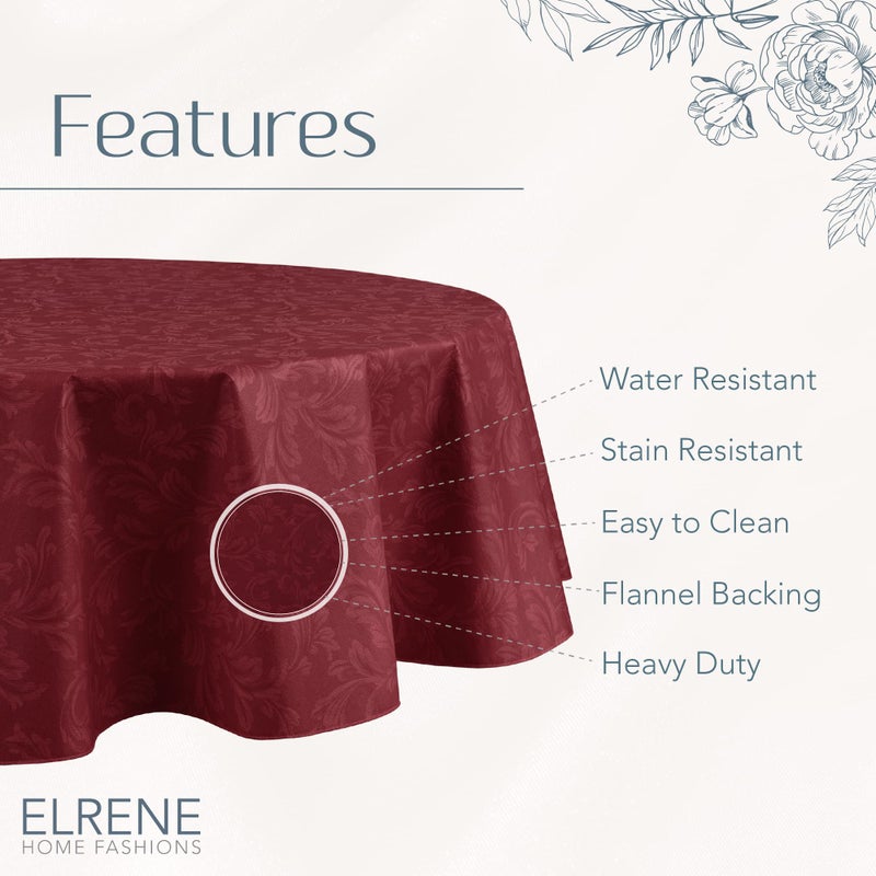Elrene Home Fashions Camile Floral Damask-Scroll Water- and Stain-Resistant Vinyl Tablecloth with Flannel Backing, 60 Inches X 84 Inches, Oval, Brick - Image 4