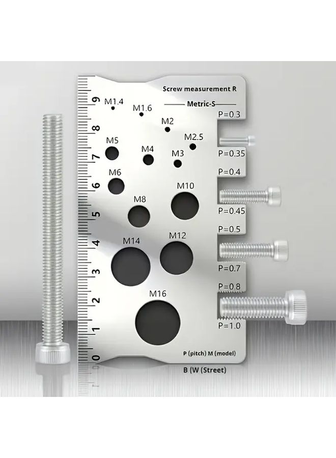Stainless Steel Screw Bolt Measuring Ruler Metric Imperial Dual Scale M2 M16 - Image 1