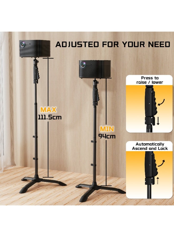 ETHU Projector Floor Stand, One-hand Height Adjustable(94-111cm) Projector Tripod with Safety Lock, Tall Projector Floor Stand Mount with Heavy-Duty Construction for Home, Stage, Office - Image 2