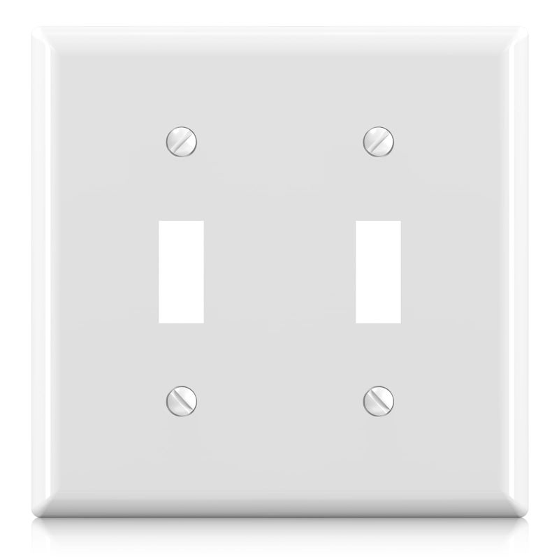 ELEGRP لوحات حائطية لمفاتيح تبديل ثنائية من Elegrp، مقاس قياسي 4.53 بوصة ارتفاع × 4.57 بوصة طول، غطاء لوحة أمامية من البلاستيك الحراري غير قابل للكسر لمفاتيح إضاءة التعتيم، مدرج في قائمة UL (عبوة واحدة، أبيض لامع) - Image 1