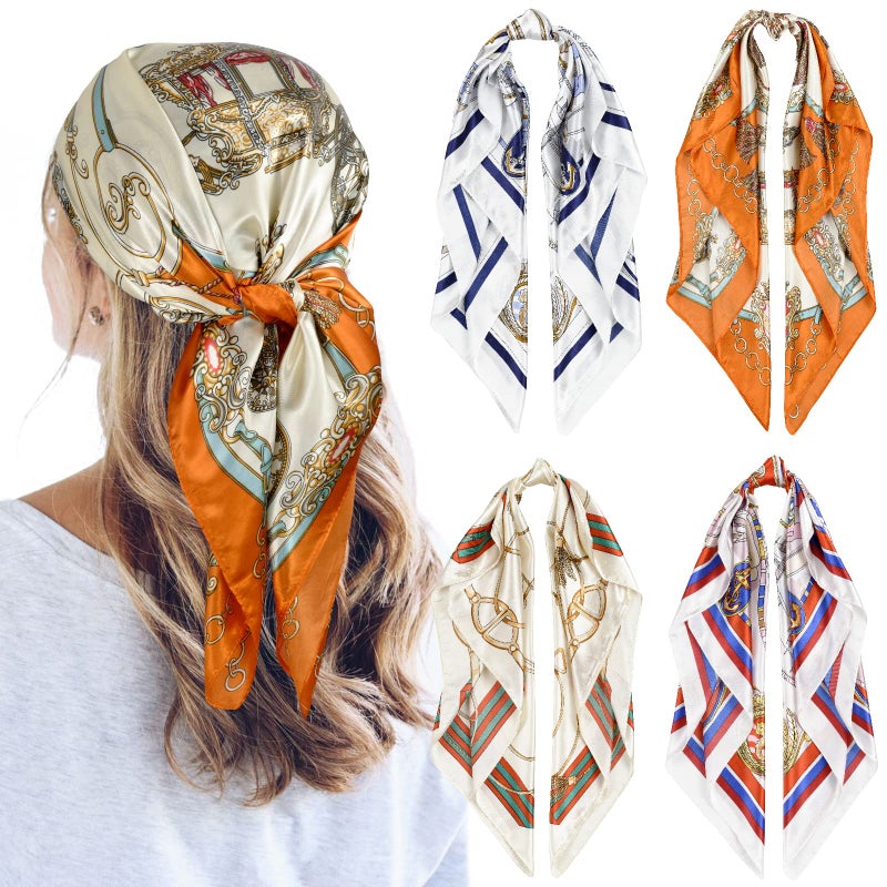 QBSM 4 Pcs 35'' Satin Head Scarf Silk Feeling Neck Scarves Hair Wrap for Sleeping Large Square Headscarf for Women - Image 1