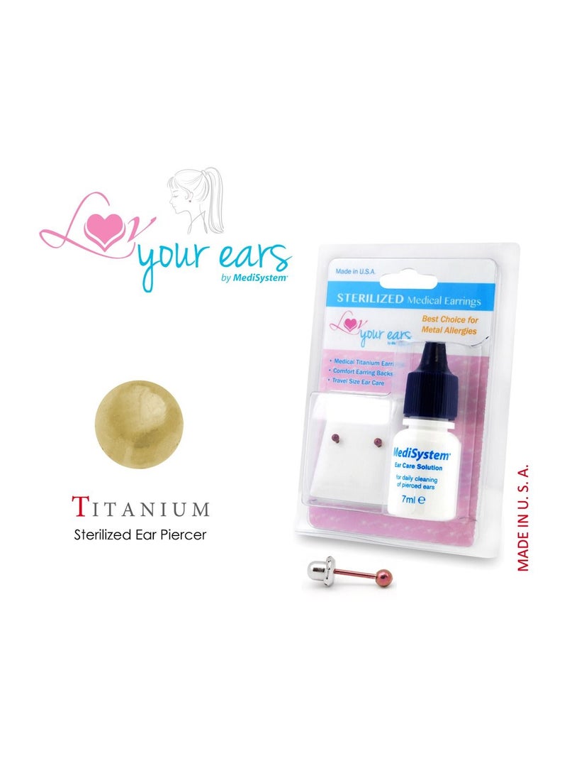 MediSystem Sterilized Medical Earrings Golden Titanium 3mm Ball, Made in USA  - Image 1