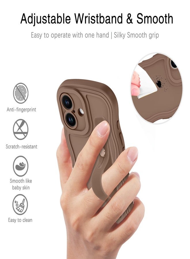 جراب GUAGUA لهاتف iPhone 17 مع حزام للمعصم، جراب هاتف بحواف مموجة، شكل حلزوني لطيف مع حزام معصم قابل للتعديل، مسند، مقاوم للصدمات، مانع للانزلاق، مناسب لهاتف iPhone 17 مقاس 6.3 بوصة، بني - Image 2