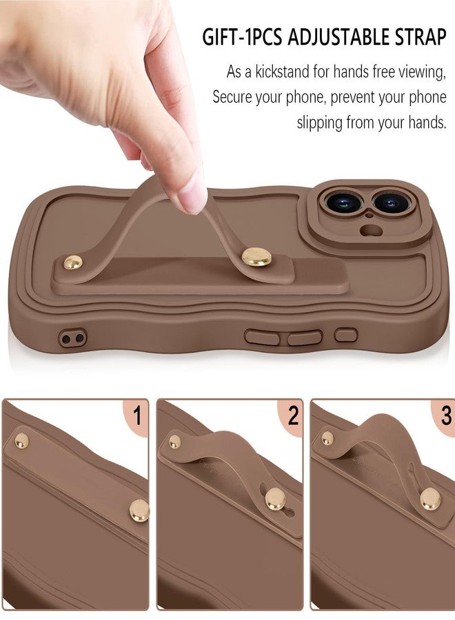 جراب GUAGUA لهاتف iPhone 17 مع حزام للمعصم، جراب هاتف بحواف مموجة، شكل حلزوني لطيف مع حزام معصم قابل للتعديل، مسند، مقاوم للصدمات، مانع للانزلاق، مناسب لهاتف iPhone 17 مقاس 6.3 بوصة، بني - Image 3