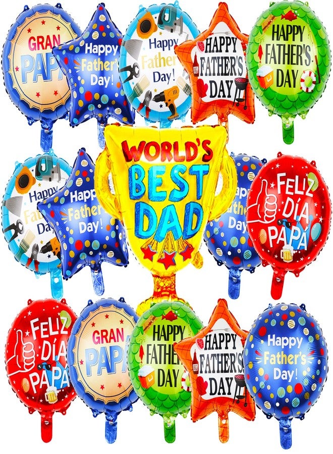 EPDPLAY 15Pcs Happy Fathers Day Balloons Party Decorations, 18 inch Feliz Dia PaPa Foil Balloons, Worlds Best Dad Balloons for Father's Day Party Birthday Decorations Supplies - Image 1