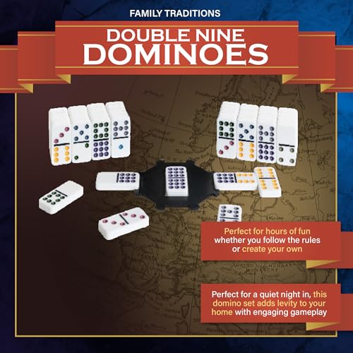 Continuum Games Family Traditions Double 9 Dominoes 55 Piece Set in Storage Tin Crystalline Dominoes for Kids and Adults Classic Game Night and Travel - Image 5