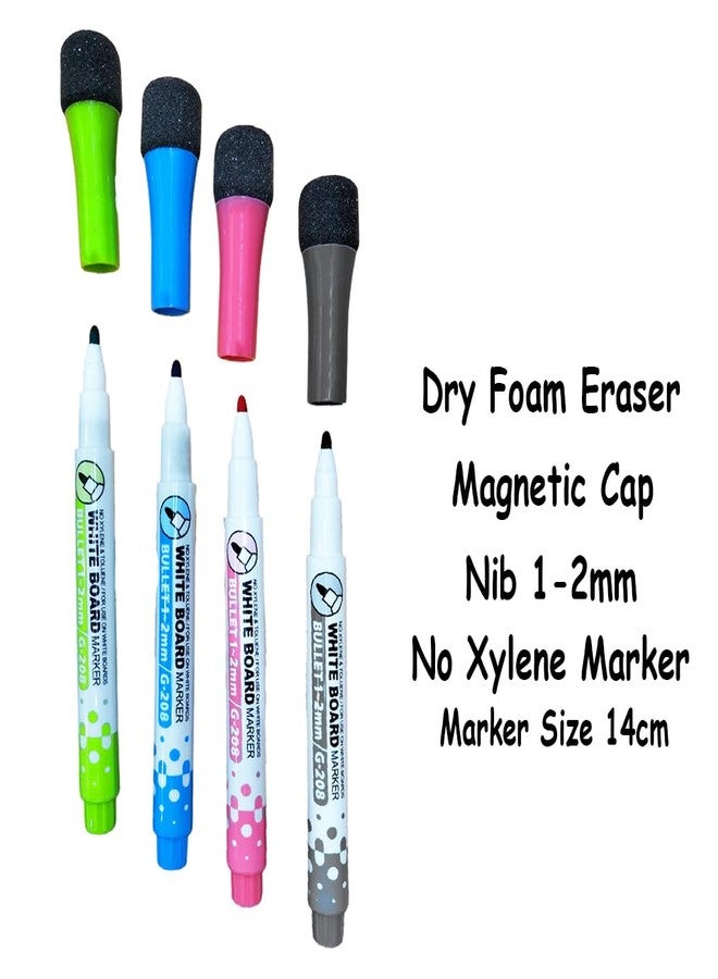 GLUN® White Board Markers Attached Top Cap Duster, 4 Bright Effect Highlighter Pens, Dazzling Colours, Quick Dry and Wet Cleaning, No Smearing - Image 4