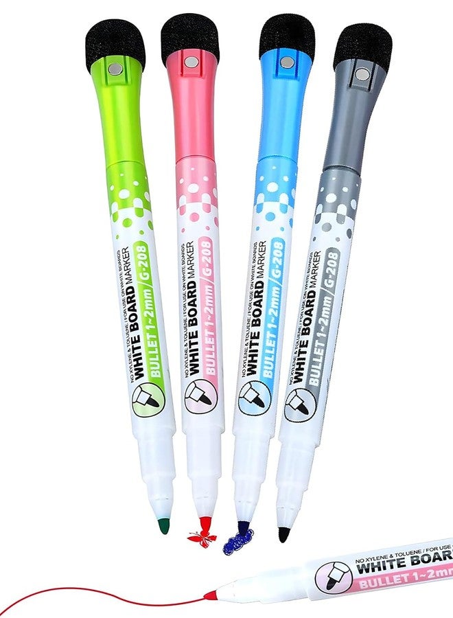 GLUN® White Board Markers Attached Top Cap Duster, 4 Bright Effect Highlighter Pens, Dazzling Colours, Quick Dry and Wet Cleaning, No Smearing - Image 5