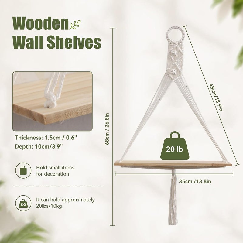 Artilady Macrame Wall Hanging Shelf Boho Storage Wall Decor for Bedroom | 2 Pack Plant Shelves, Crystal Candle Holder for Small Space, Stable Adjustable Length, Rustic Living Room Home Decor - Image 2