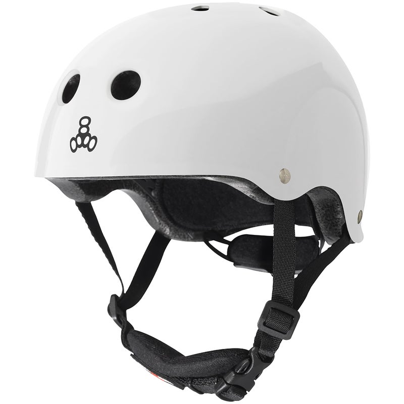 Triple Eight LIL 8 Dual Certified Sweatsaver Kids Skateboard and Bike Helmet with Padded Chin Buckle White Glossy 3922
