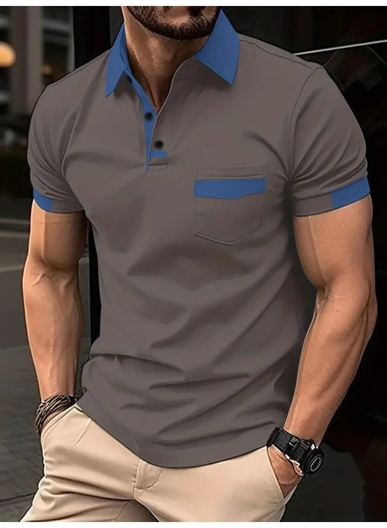 Summer Men's Color-blocking Pocket POLO Shirt Sports Polo Shirt - Image 1