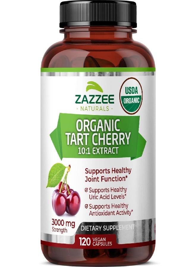 Zazzee USDA Organic Tart Cherry 10:1 Extract, 3000 mg Strength, 120 Vegan Capsules, 4 Month Supply, Standardized, Concentrated 10X Extract, 100% Vegetarian, Certified Organic, All-Natural and Non-GMO - Image 1