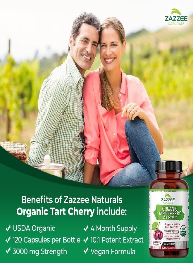 Zazzee USDA Organic Tart Cherry 10:1 Extract, 3000 mg Strength, 120 Vegan Capsules, 4 Month Supply, Standardized, Concentrated 10X Extract, 100% Vegetarian, Certified Organic, All-Natural and Non-GMO - Image 3