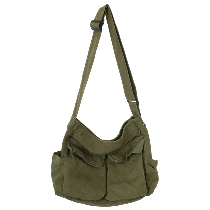 KlaOYer Canvas Messenger Bag Large Hobo Bag Crossbody Shoulder Bag Tote Bag with Pocket for Women and Men (Green) - Image 1