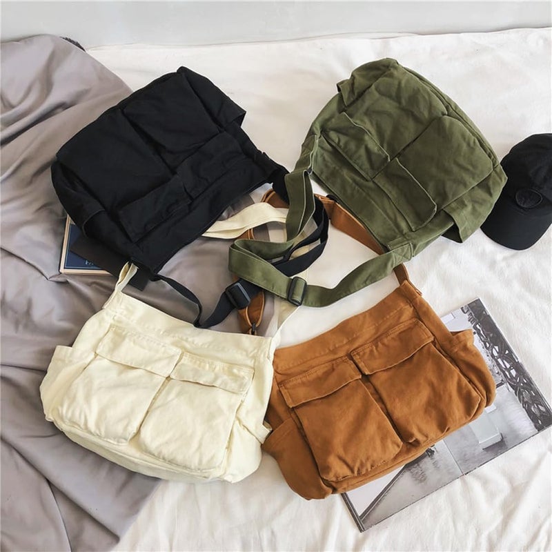 KlaOYer Canvas Messenger Bag Large Hobo Bag Crossbody Shoulder Bag Tote Bag with Pocket for Women and Men (Green) - Image 3