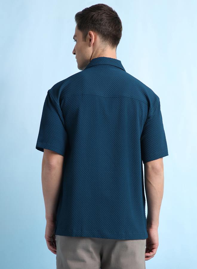 Dennis Lingo Navy Relaxed Fit Cuban Collar Half Sleeve Shirt For Men Crafted From Premium Fabric Cotton Poly  - Image 5