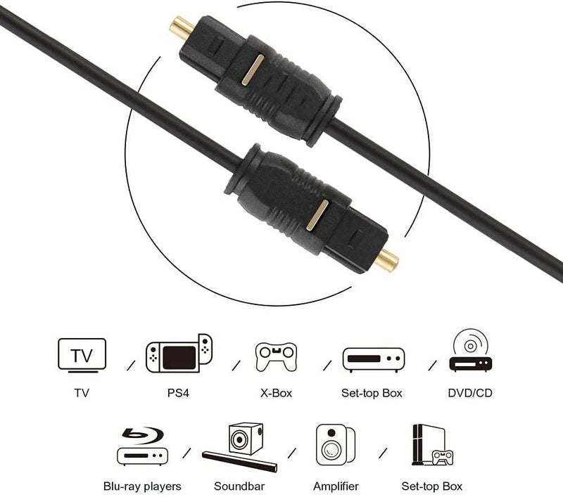 EMK Optical Audio Cable,Toslink Cable Fiber Optic Cord Compatible With Home Theater, Sound Bar, Tv, Ps4, Ps5, Xbox & More (1-Meter)-(Epl-673Oc), Black - Image 3