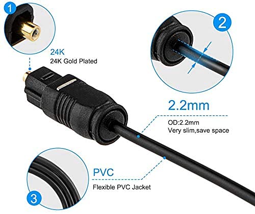 EMK Optical Audio Cable,Toslink Cable Fiber Optic Cord Compatible With Home Theater, Sound Bar, Tv, Ps4, Ps5, Xbox & More (1-Meter)-(Epl-673Oc), Black - Image 4