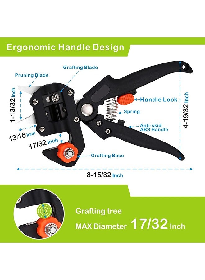 Grafting Tool Kit, Pruning Shears Kit, Professional Garden Trees Grafting Cutting Tools, 2-in-1 Garden Grafting Tool Pruner Kit Including Grafting Tapes, Grafting Knife and 3 Replacement Blades