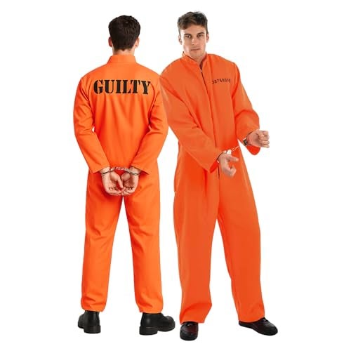 fun shack Prisoner Costume Men,Inmate Costume Men, Convict Costumes, Halloween Costumes for Adults, XL - Image 1