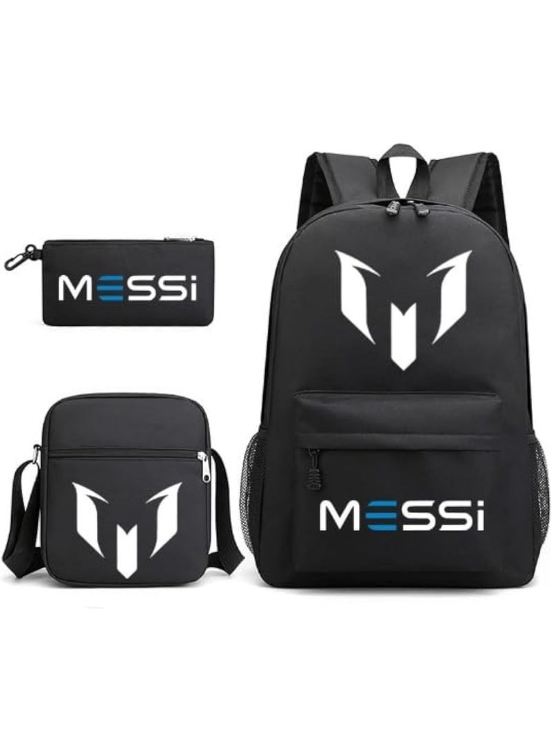 general 3PCS Backpack Set,Messi Soccer Backpack,Large Capacity Casual Backpack with Lunch Bag and Pencil case for Boys Girls Fans