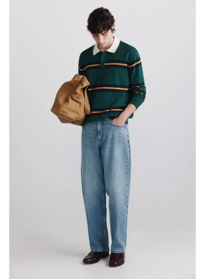 Springfield Striped rugby knit long sleeve polo shirt