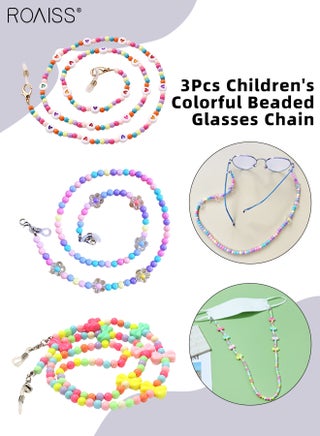 roaiss 3Pcs Kids Beaded Glasses Chains, Multi-Function Eyeglasses