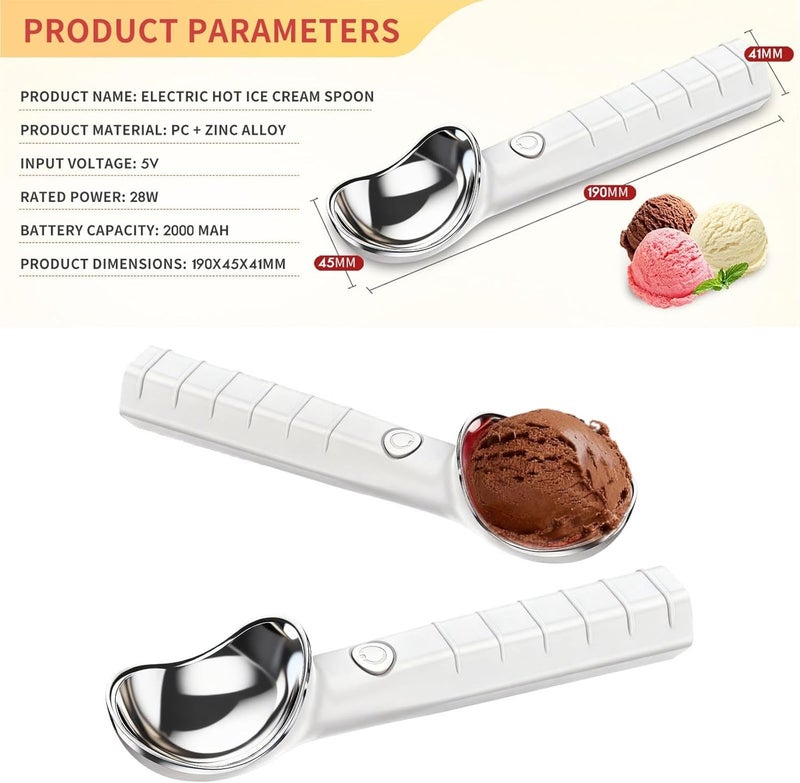 Rechargeable Heated Spoon | Stainless Steel Heating Spoon - Metal Serving Utensil for Children, Kitchen, Home, Sandwiches, Cookies, - Image 5