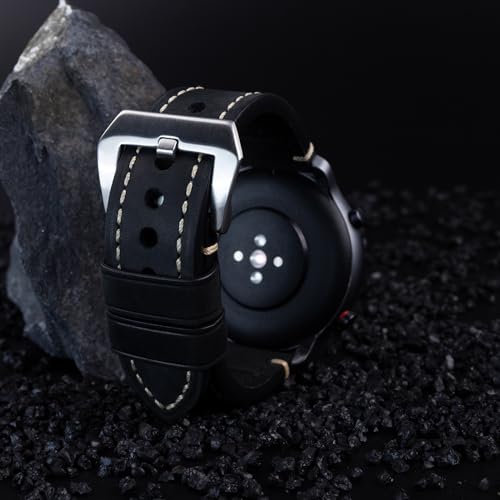 Berfine Black 22mm Genuine Leather Wristwatch Watch Band Oil Tan Vintage Watchband for Men with Stainless Buckle - Image 3