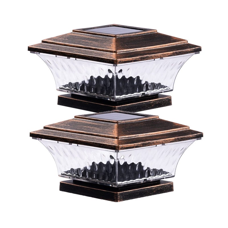 HUYIENO Solar Post Cap Lights Outdoor LED Lighting Deck Fence Cap Light Two Light Modes Warm White/Bright White Suitable for 4x4 Wooden Posts Brushed Copper 2PK - Image 1