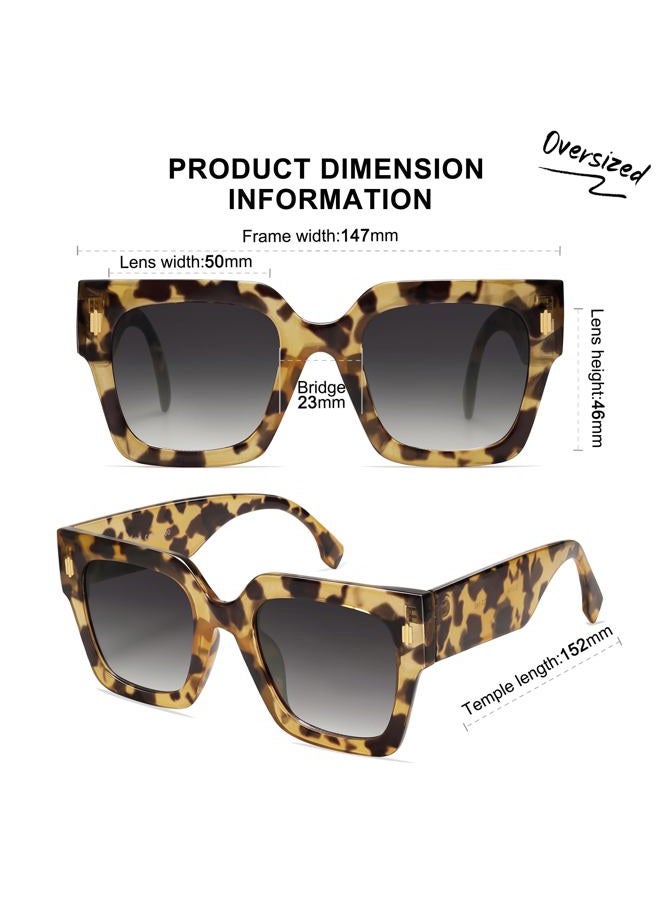 Sojos Vintage Oversized Square Sunglasses for Women,Retro Womens Luxury Big Large Sun Glasses UV400 SJ2194 Yellow Leopard - Image 5