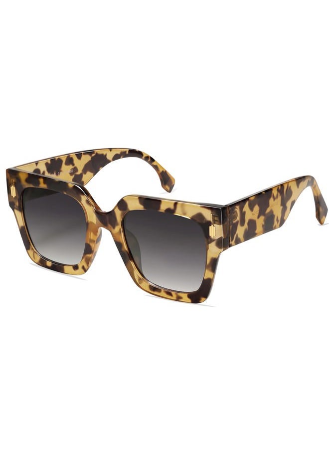 Sojos Vintage Oversized Square Sunglasses for Women,Retro Womens Luxury Big Large Sun Glasses UV400 SJ2194 Yellow Leopard - Image 2