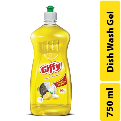 Giffy Liquid Dishwash Gel | 750 ml | Lemon and Active Salt | 50% More Effective | Tough Grease Removal Expert | Turbo Boosters | Mild fragrance | Removes Tough Malodour | Hand-Safe - Image 2