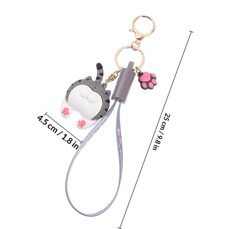 Cartoon Cat Butt Keychain USB Charging Cable Gray Data Line with Lanyard - Image 3