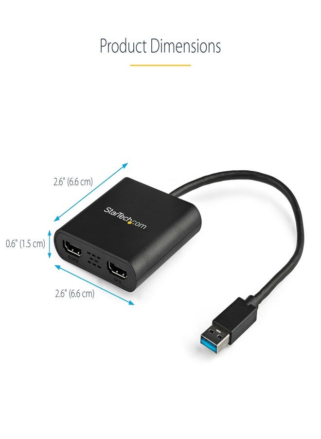 StarTech.com USB 3.0 to Dual HDMI Adapter - 1x 4K 30Hz & 1x 1080p - External Video & Graphics Card - USB Type-A to HDMI Dual Monitor Display Adapter - Supports Windows Only - Black (USB32HD2) - Image 4