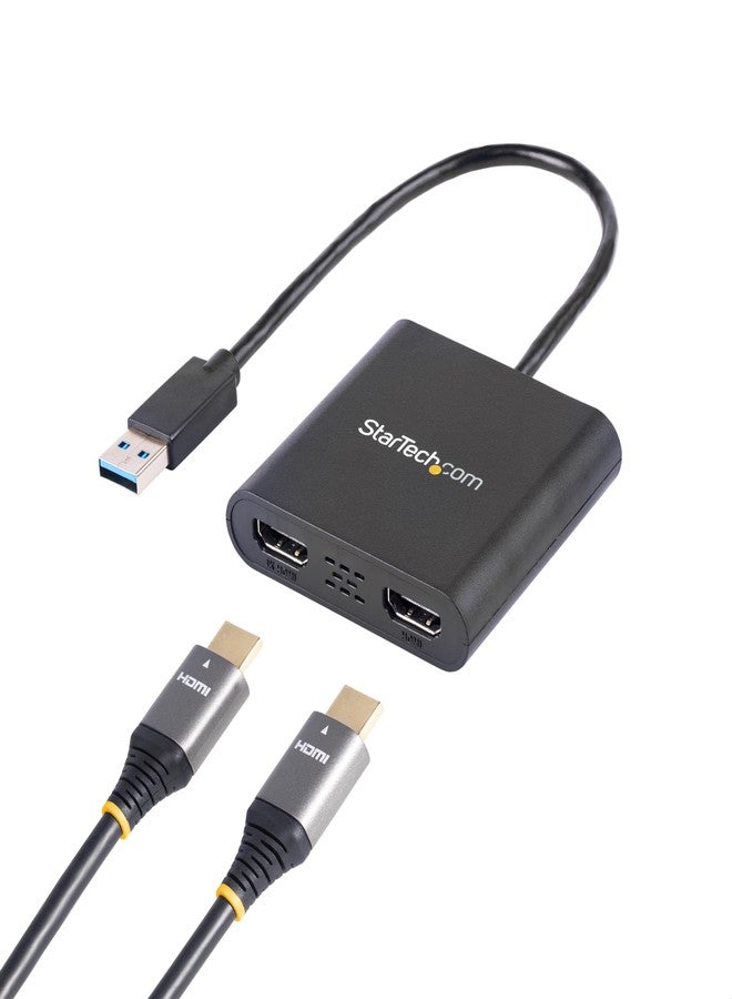 StarTech.com USB 3.0 to Dual HDMI Adapter - 1x 4K 30Hz & 1x 1080p - External Video & Graphics Card - USB Type-A to HDMI Dual Monitor Display Adapter - Supports Windows Only - Black (USB32HD2) - Image 1