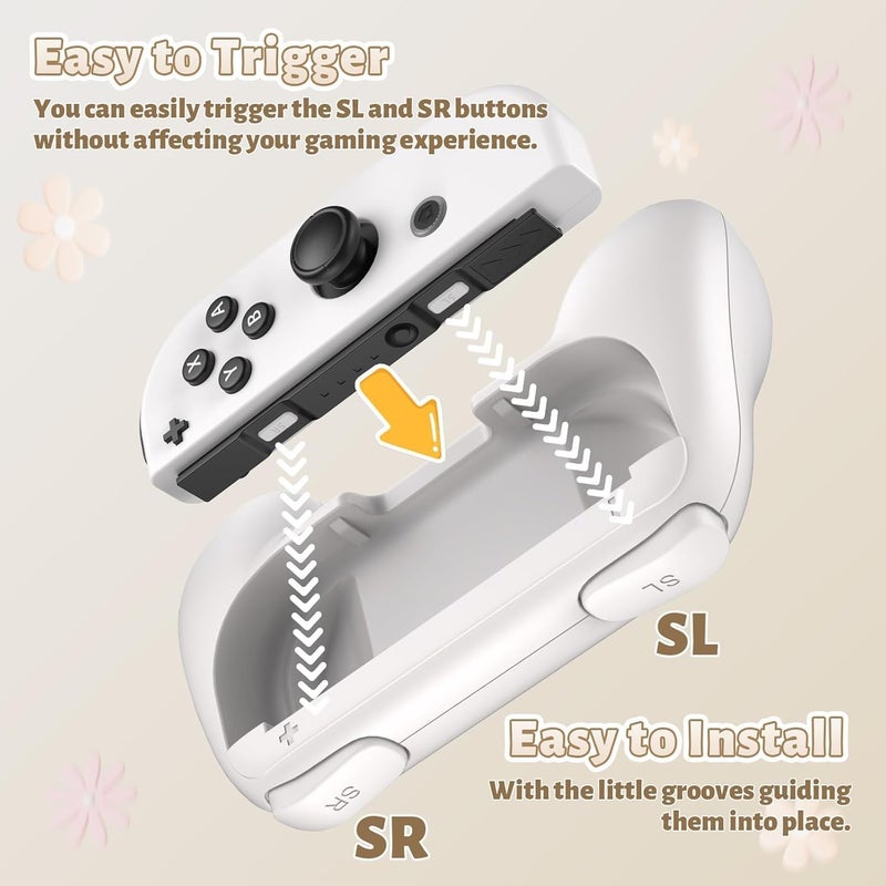 زوني مقابض ZONEY المتوافقة مع Nintendo Switch Joy-Con وطراز Switch OLED، مجموعة مقابض مقاومة للتآكل بديلة لأذرع التحكم في Nintendo Switch Joy Cons وطراز Switch OLED (أبيض) - Image 4