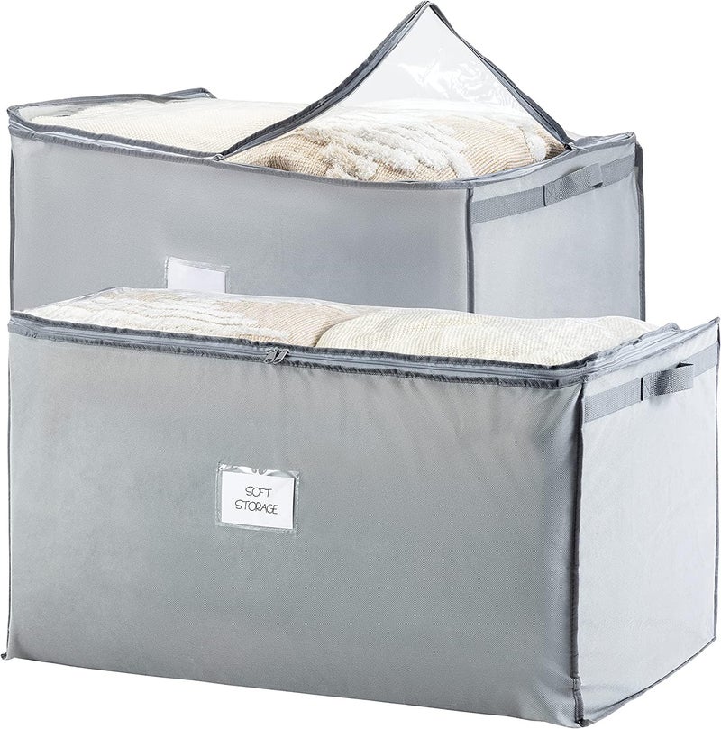 KIKA Non Woven Fabric Non Woven Homs Jumbo 130 L Extra Large Storage Bag,Breathable Blanket Bags Clothes Bag For Comforter,& Quilts,Organisation Bedding With Clear Viewing,Set Of 2,Grey (Xxl Size) - Image 1