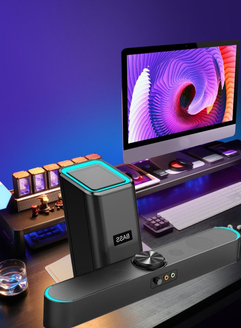 Sharpdo 2 Pieces Set Portable Bluetooth Bass Subwoofer Speaker with Long Sound Bar - Image 2